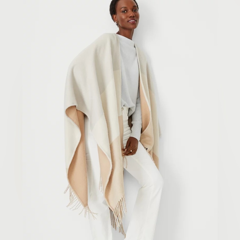 Ann Taylor Colorblock Stripe Open Poncho 825622
